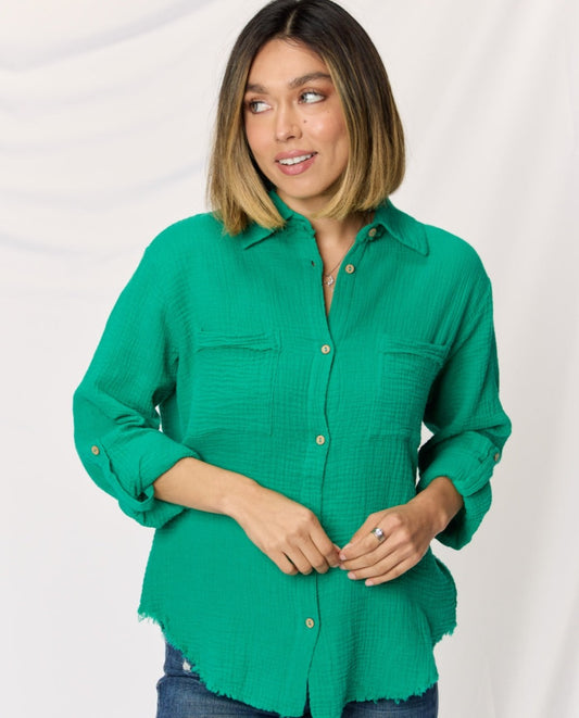 Layla Textured Button-Up Top