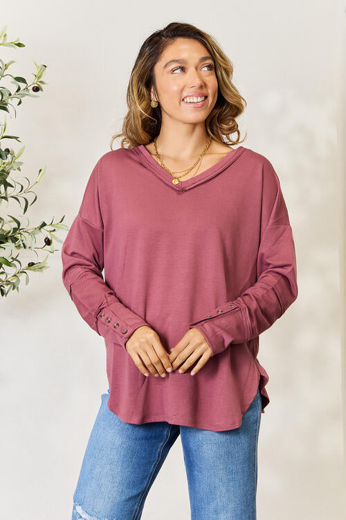 Dusted Berry Exposed Seam Long Sleeve Top