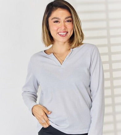 Savvy Notched Long Sleeve Top