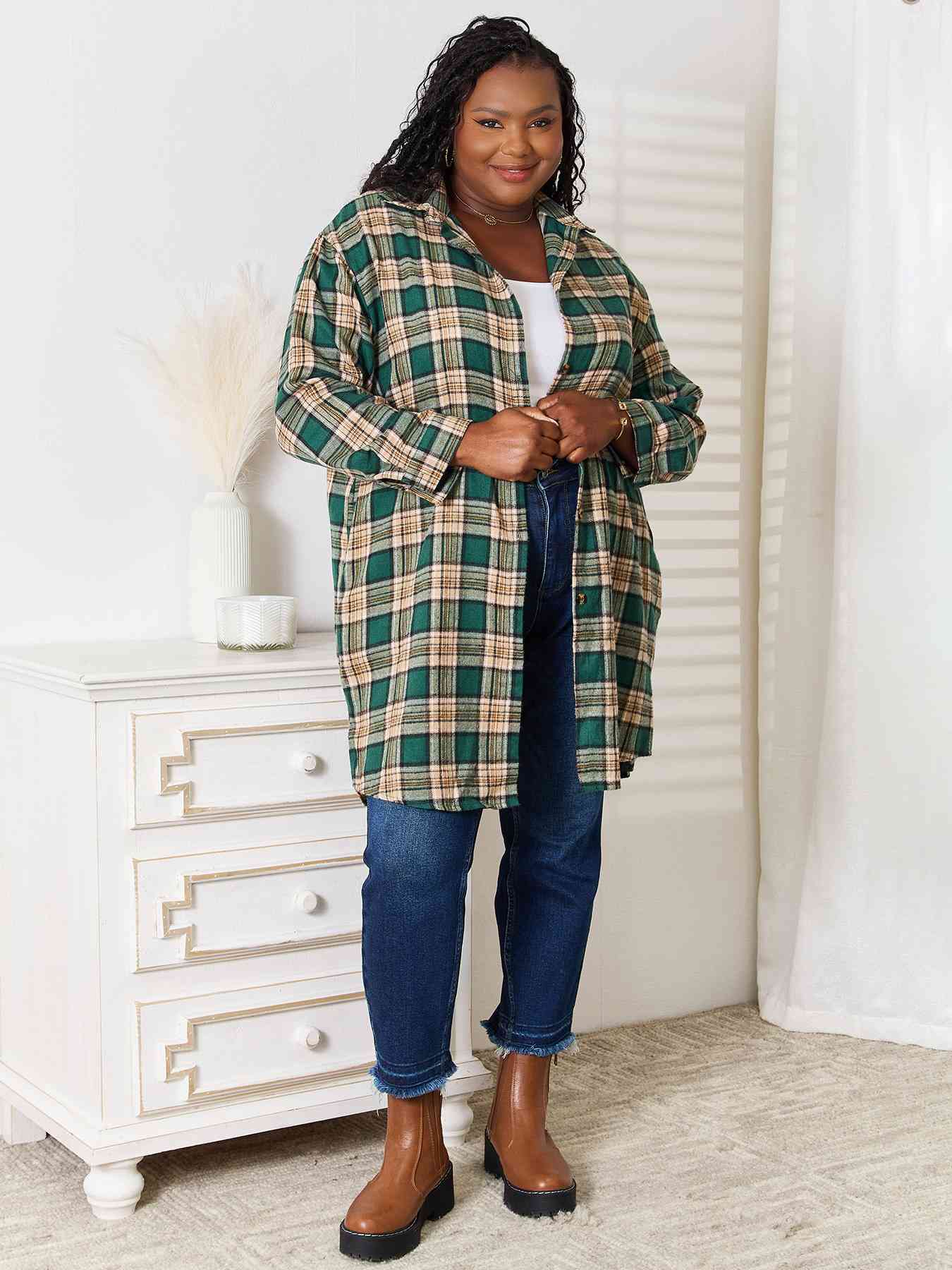 Plaid Collared Long Sleeve Top