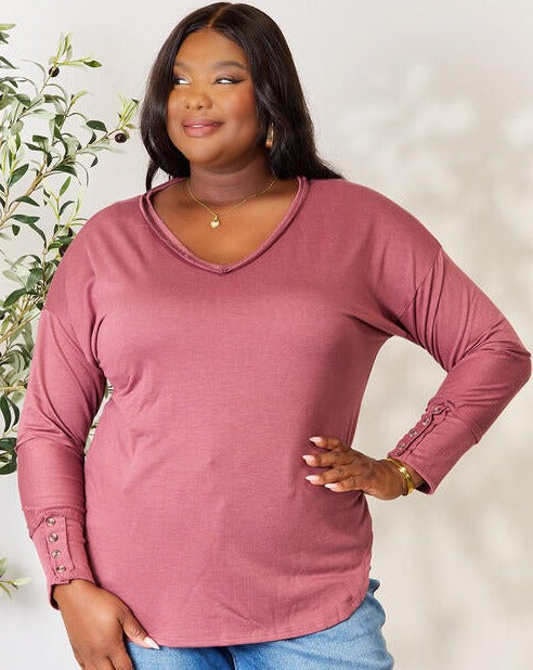Dusted Berry Exposed Seam Long Sleeve Top