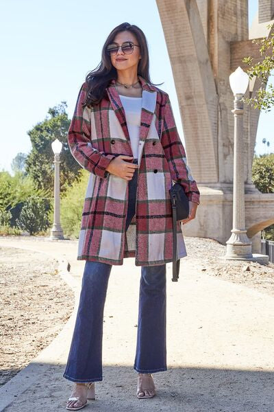 Into Plaid Button Up Lapel Collar Coat