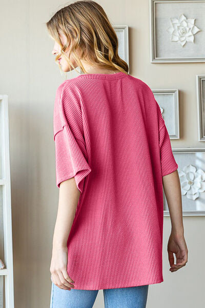 Close to You Ribbed Half Button Top