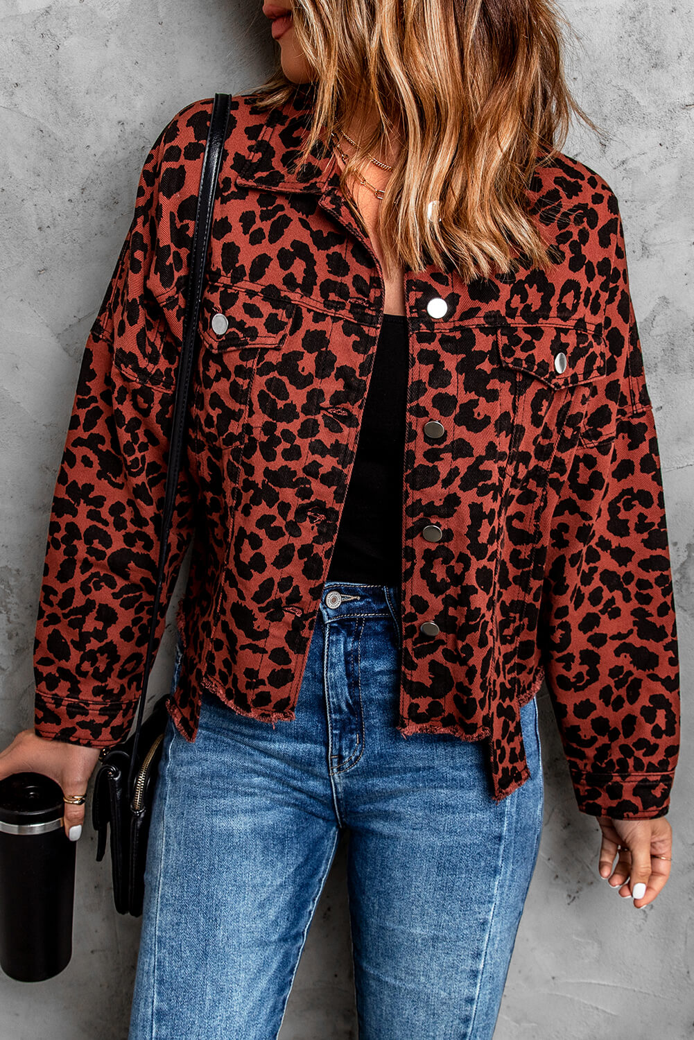 Leopard Raw Hem Jacket