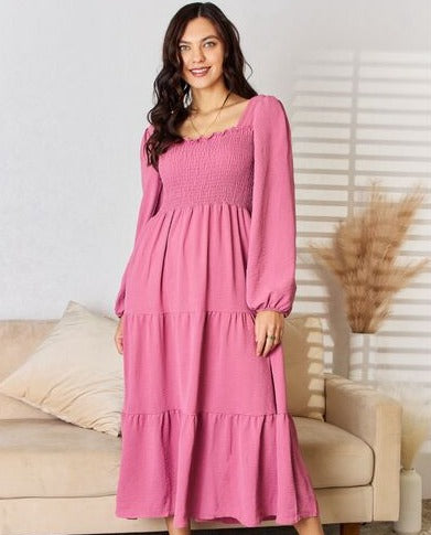 Ruffle Trim Smocked Tiered Dress