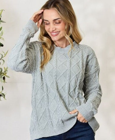 Dusty Sage Cable Knit Sweater