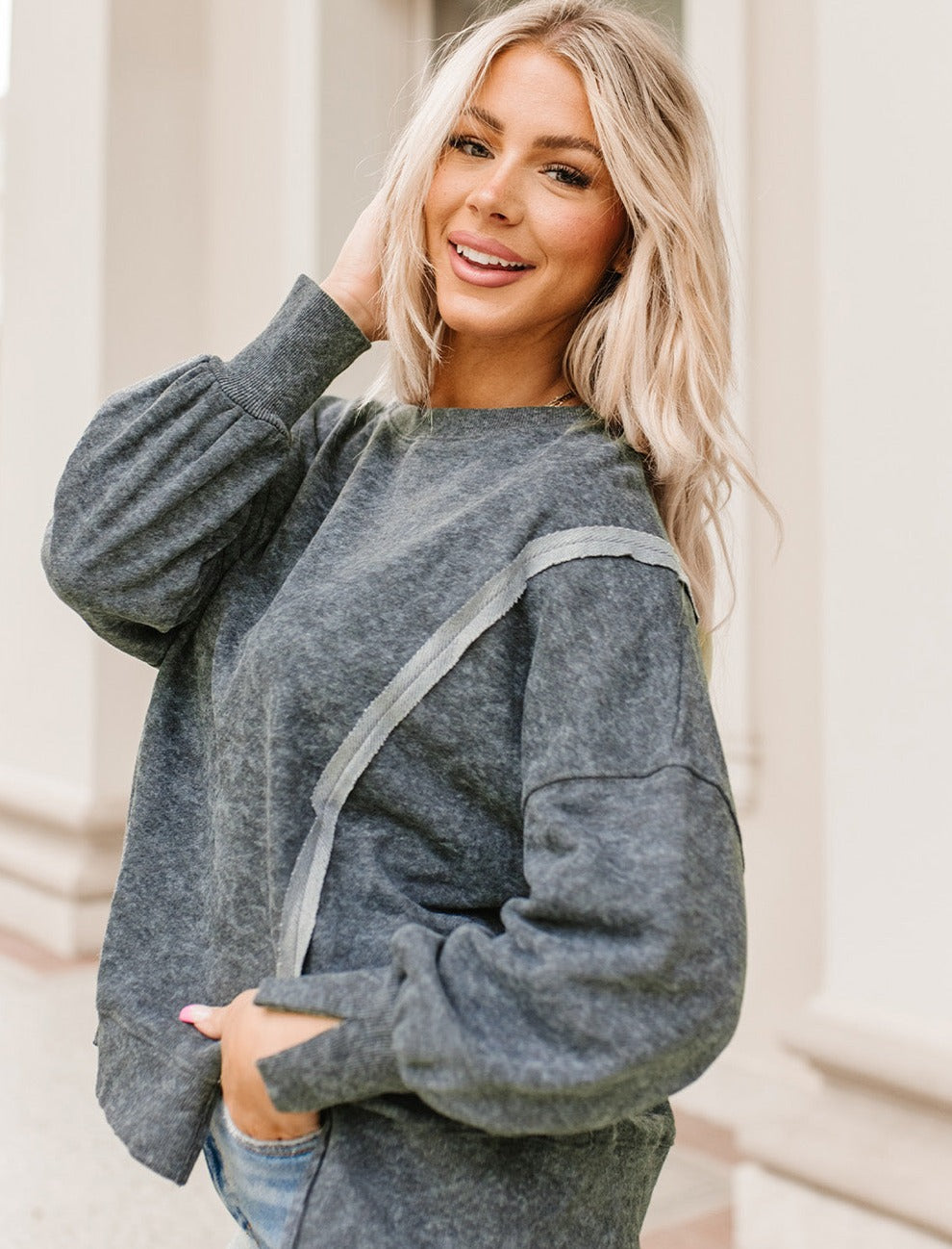 Acid Wash Slit Sweatshirt | Multiple Colors