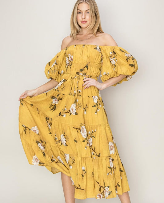 Floral Puff Sleeve Tiered Dress