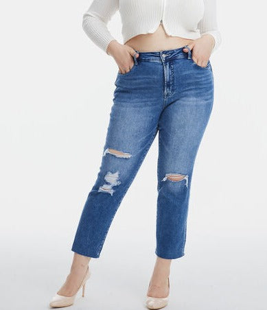 Cycle Through High-Waist Distressed Cat's Whiskers Straight Jeans | Bayeas