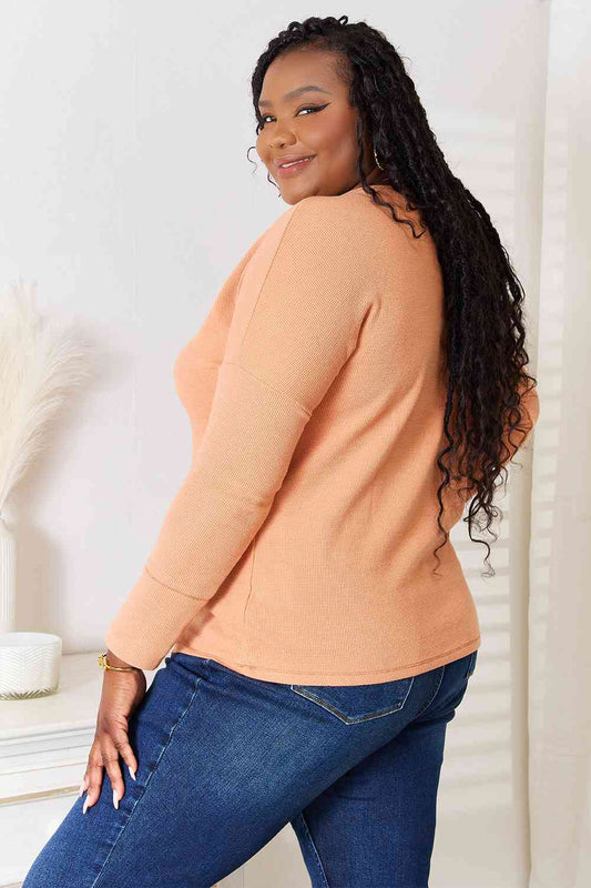 Pumpkin Half-Button Long Sleeve Top