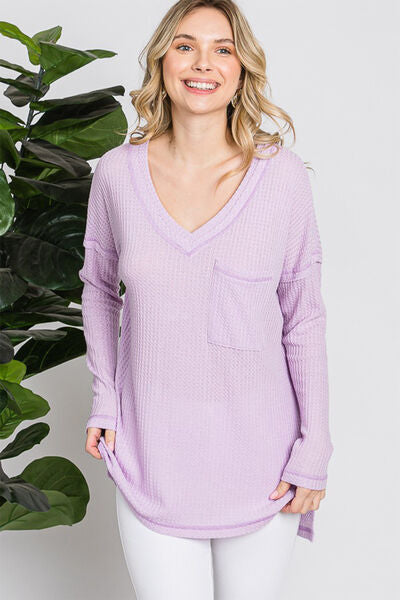 Lilac Waffle Knit V-Neck T-Shirt