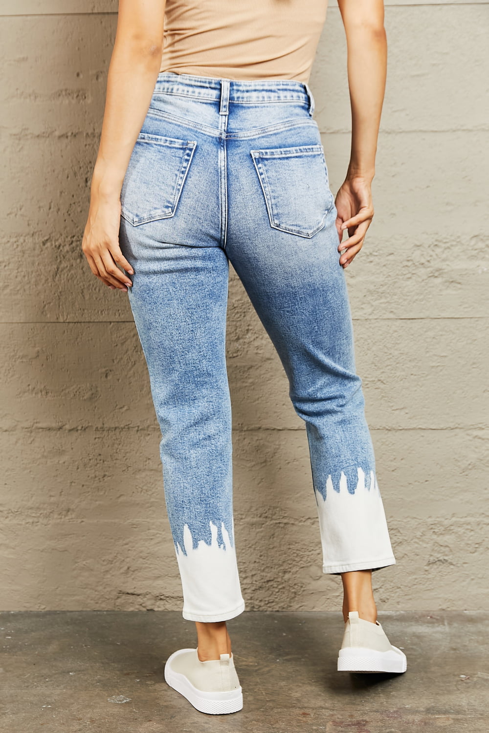 Running Up High Waisted Distressed Painted Cropped Skinny Jeans | Bayeas