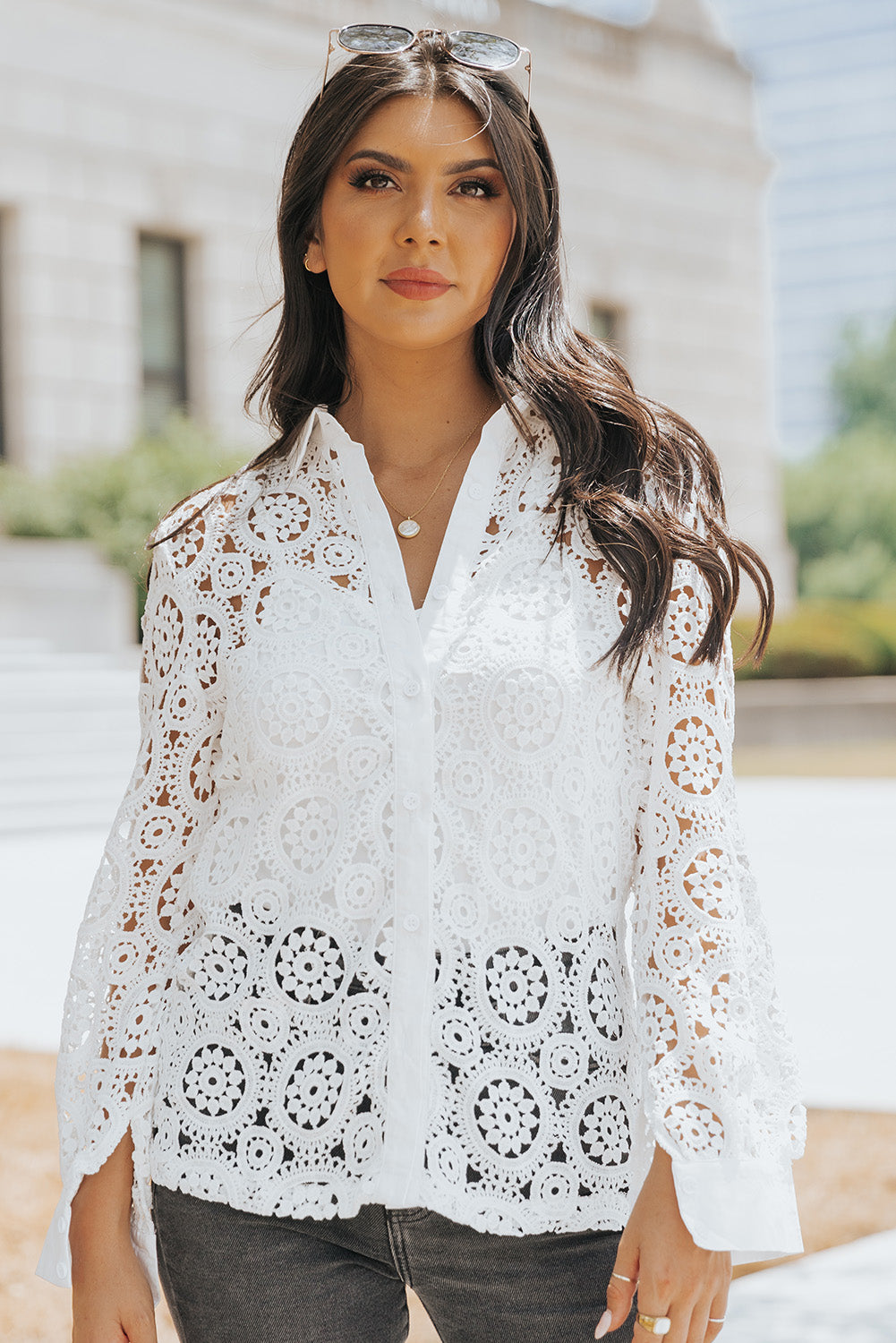 Light as Air Button-Up Lace Top