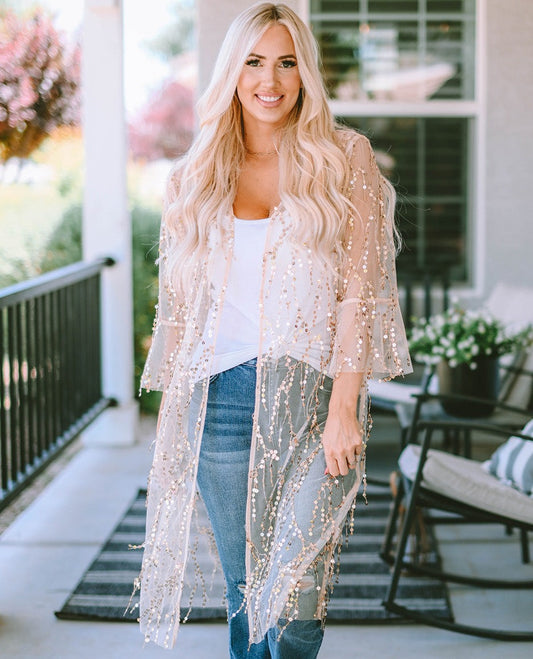 Sequin Open Front Sheer Cardigan