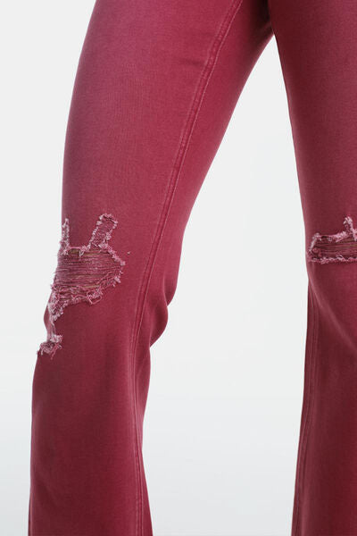 Taking Chances High-Waist Distressed Raw Hem Flare Jeans | Bayeas