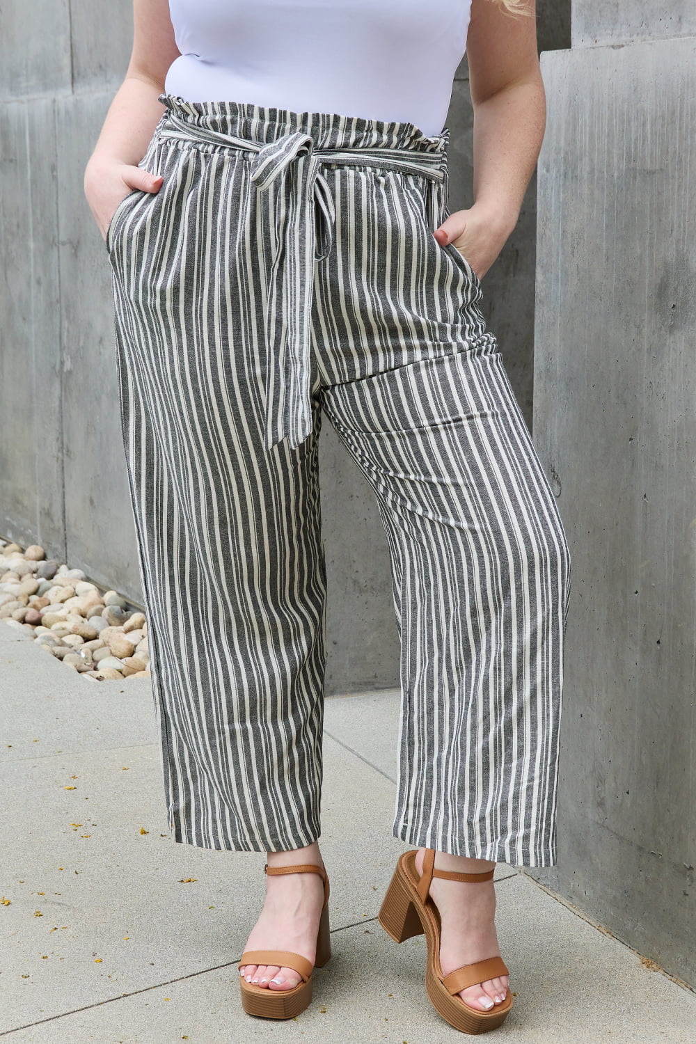 Find Your Path Paperbag Striped Culotte Pants