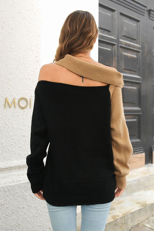 Lantern Off-Shoulder Pullover Sweater