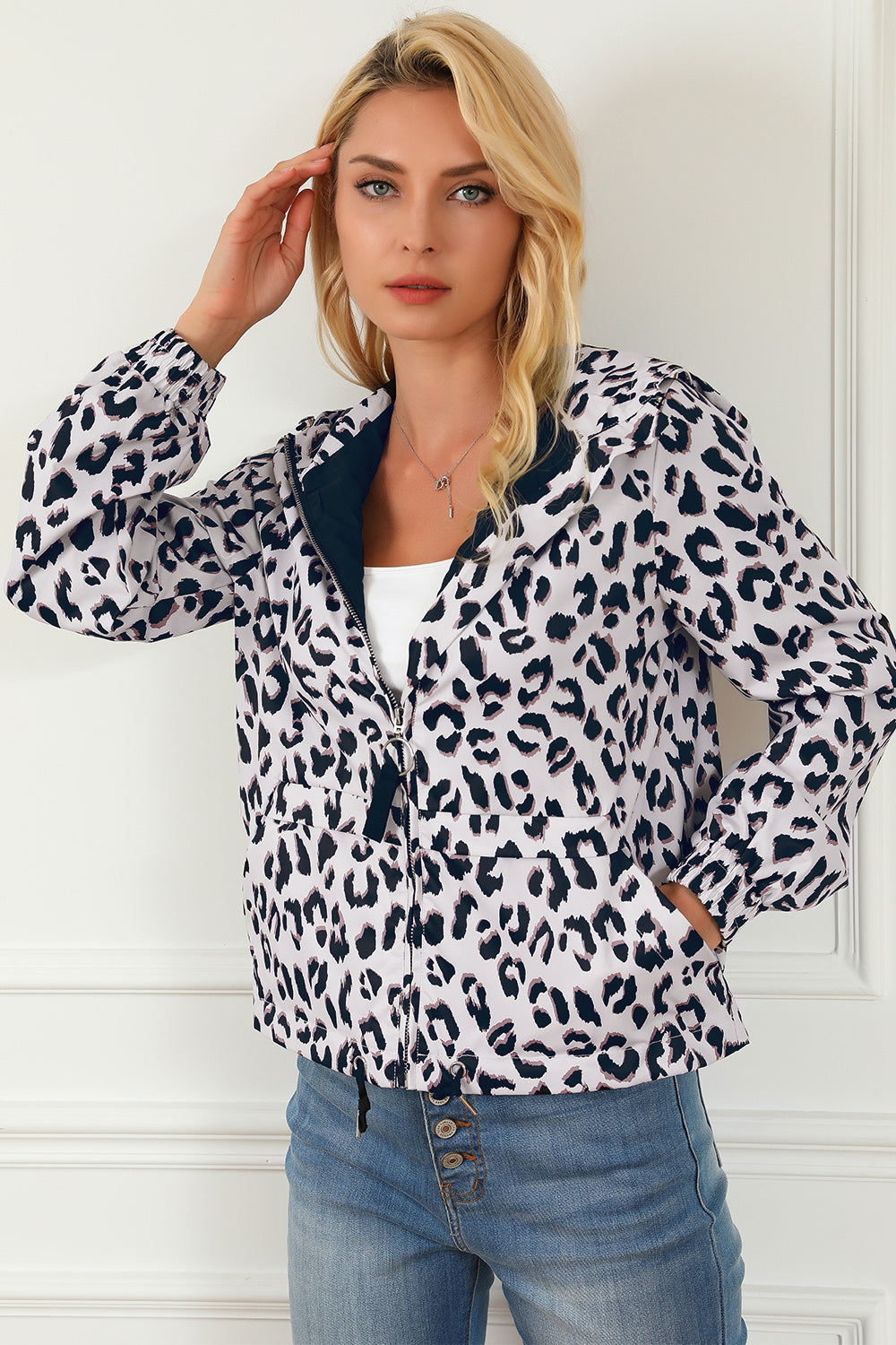 Mia Leopard Zip-Up Hooded Jacket