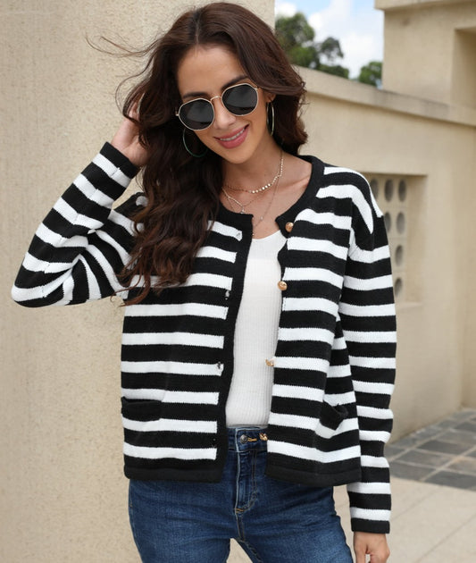 Striped Button-Down Cardigan