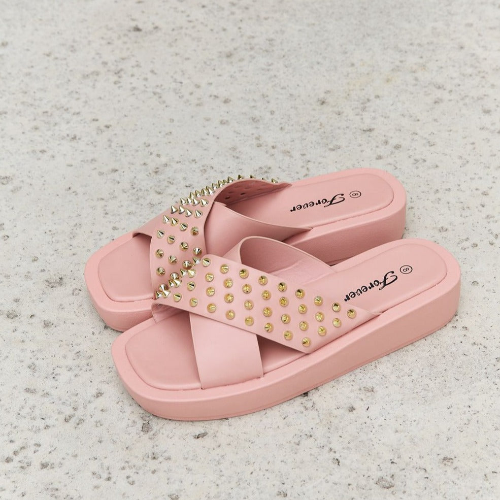 Quinn Studded Cross Strap Sandals | Blush