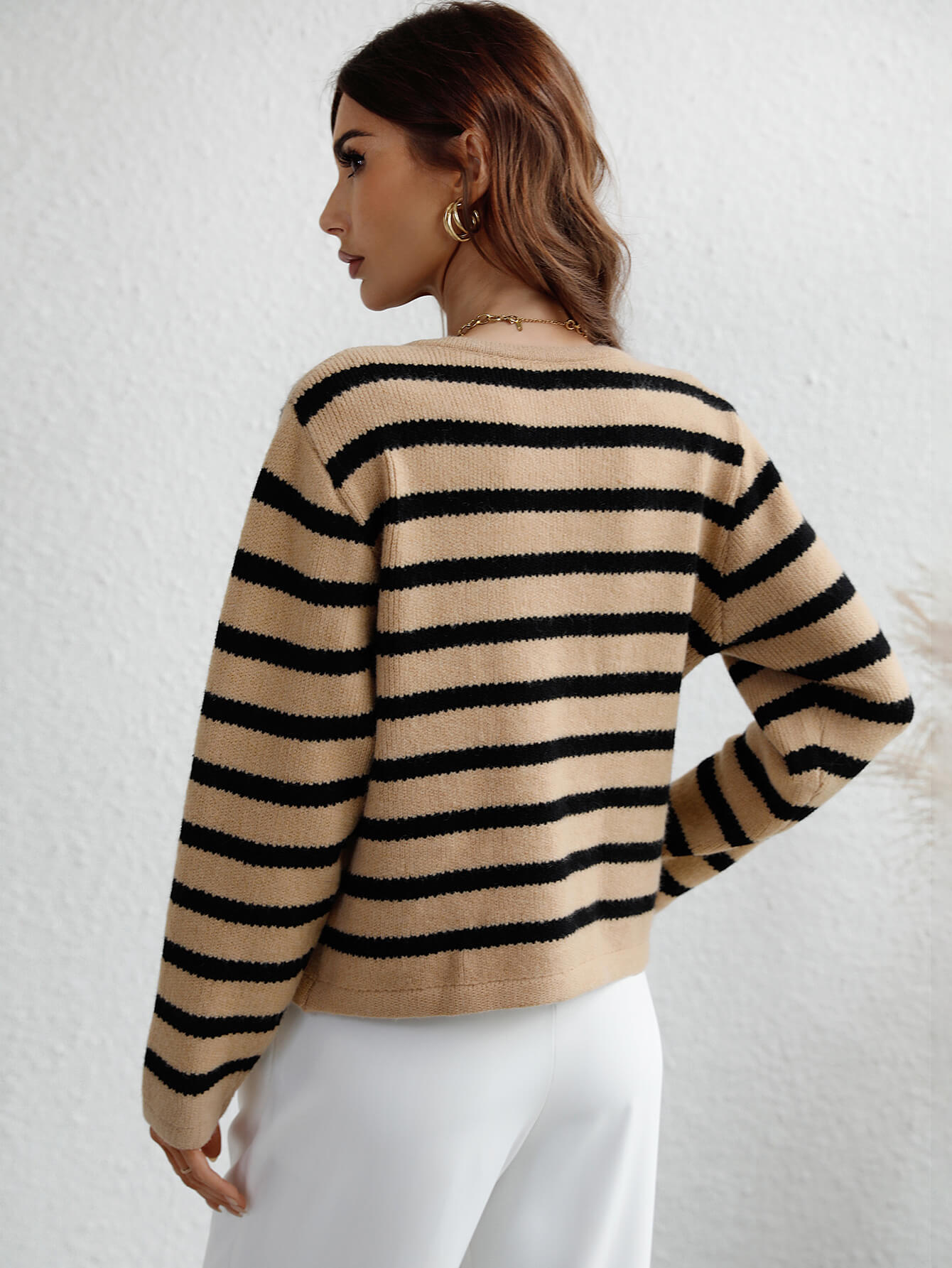 Oatmeal Striped Button Front Cardigan