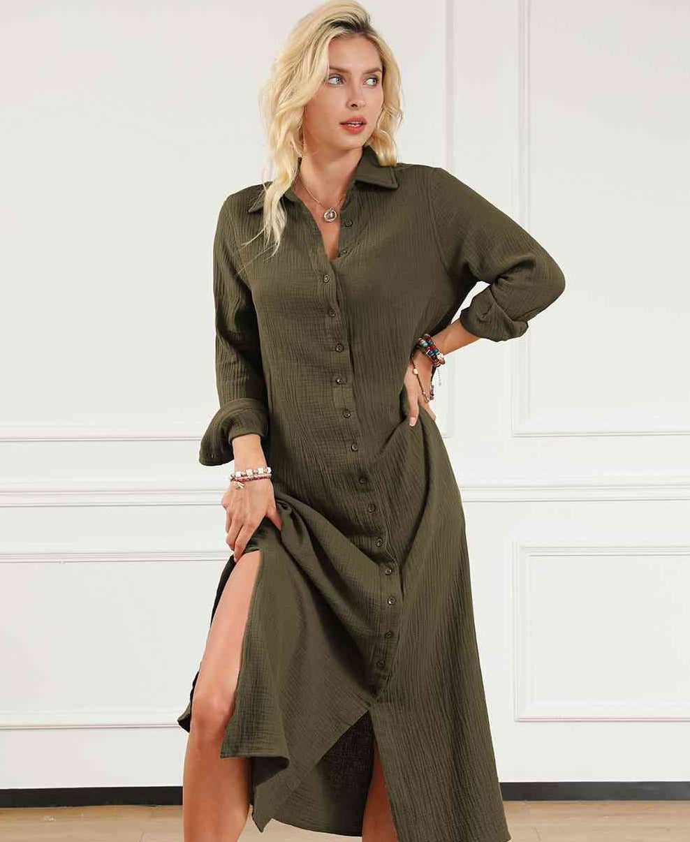 Moss Button Shirt Dress