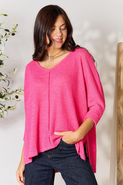 Fuchsia High-Low Slit Knit Top