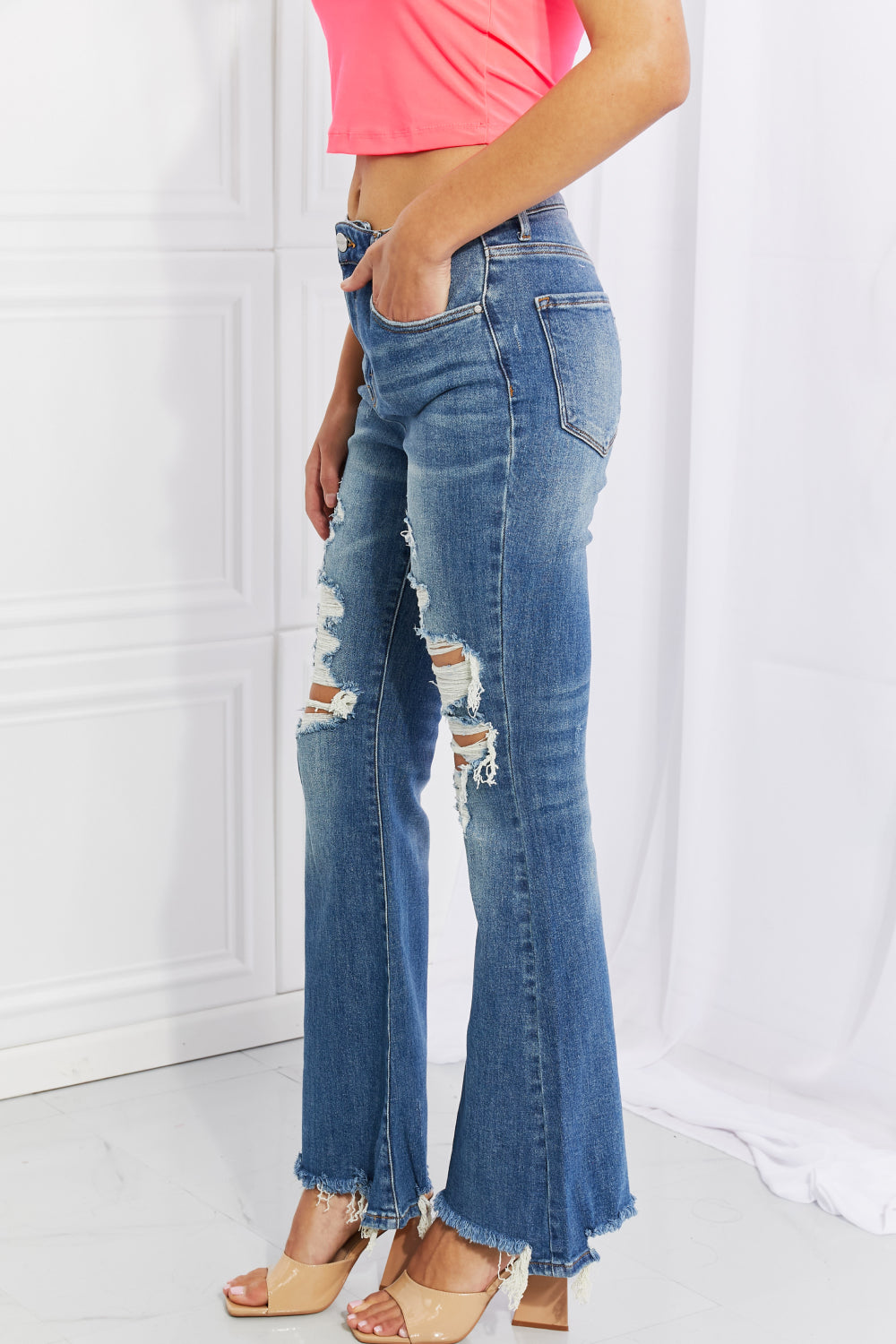 Hazel High Rise Distressed Flare Jeans | Risen