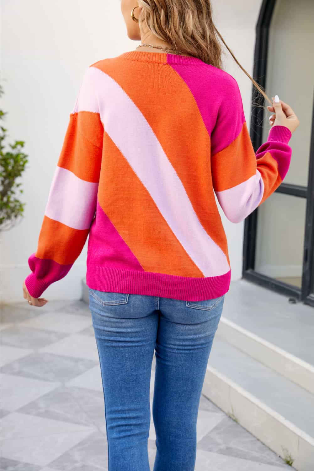Pink Hues Color Block Ribbed Sweater