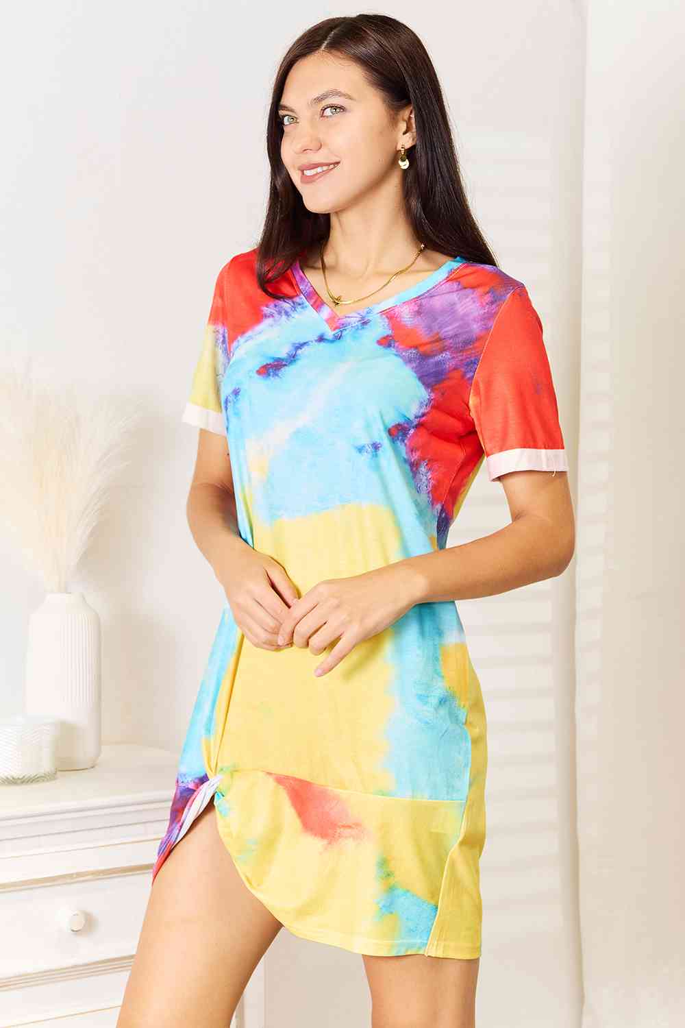 Sally Tie-Dye V-Neck Twisted Dress