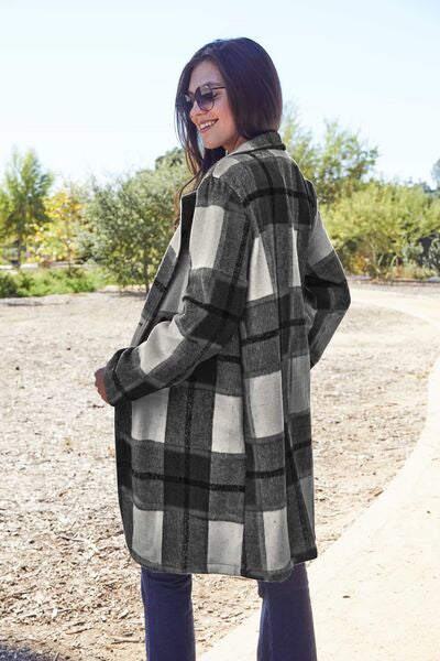 Into Plaid Button Up Lapel Collar Coat