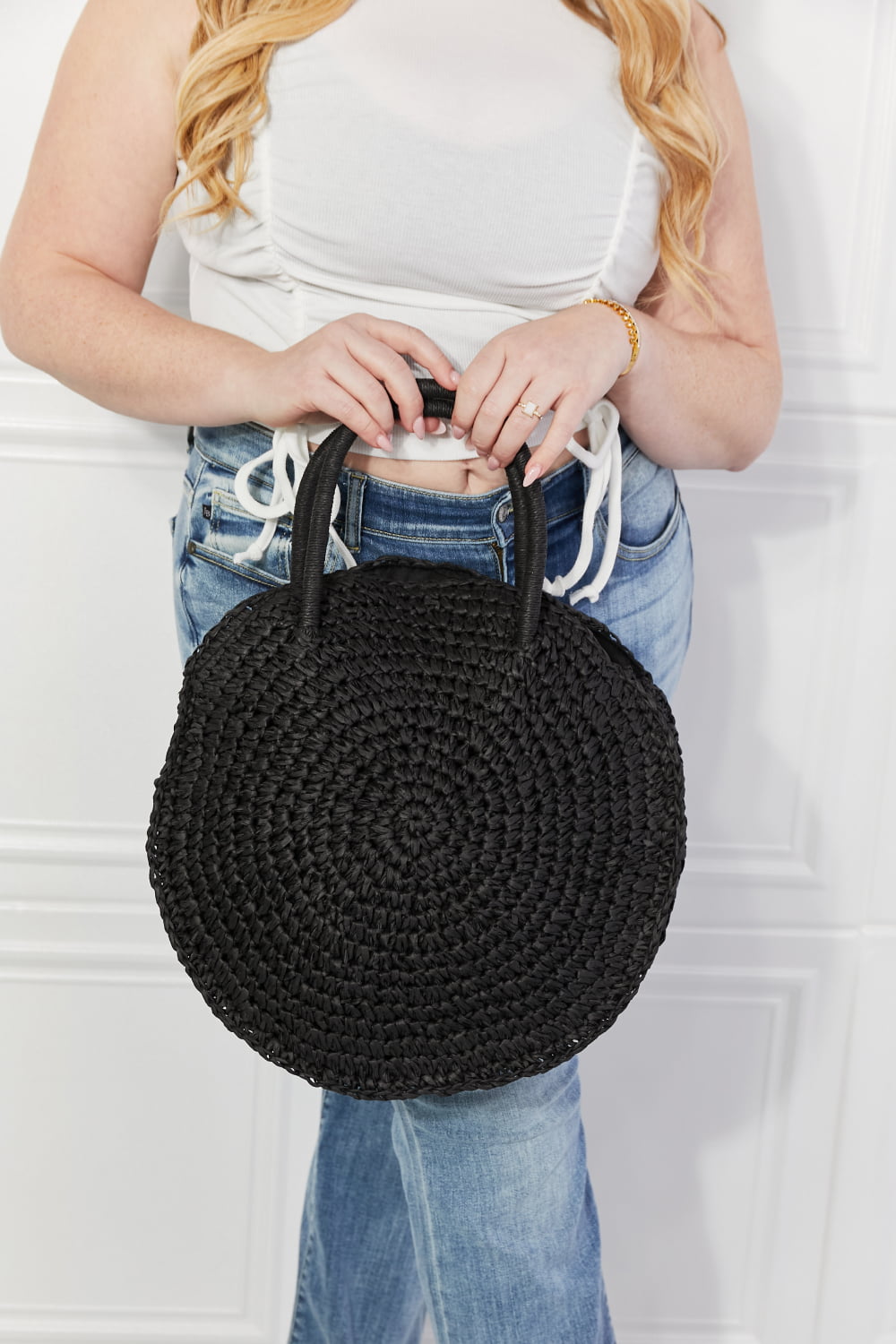 Beach Date Straw Rattan Handbag | Black