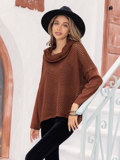 Openwork Mock Neck Sweater