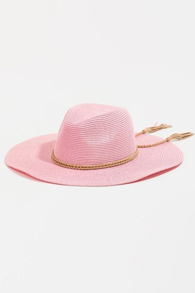 Straw Braided Fedora Hat | Pink