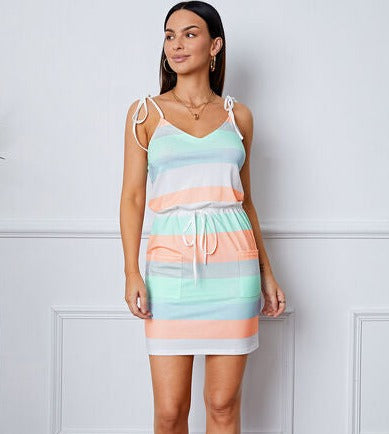 Striped V-Neck Mini Cami Dress