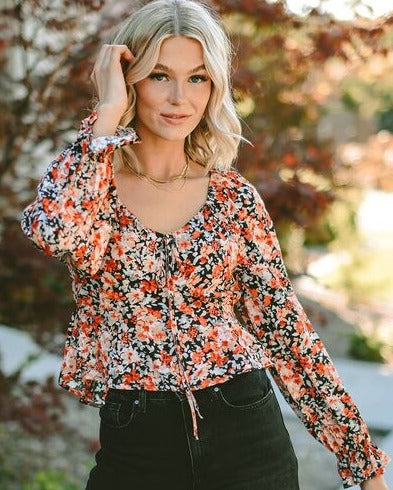 Floral Flounce Peplum Blouse