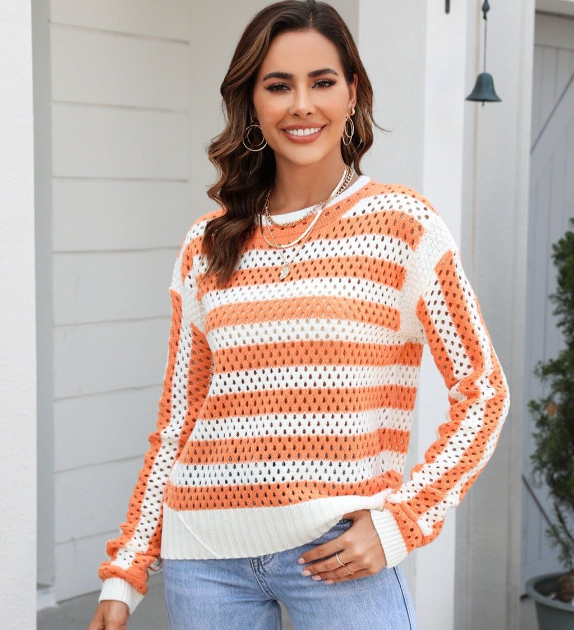 Striped Openwork Sweater | Multiple Colors