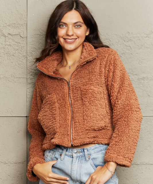 Fluffy Caramel Collared Teddy Jacket