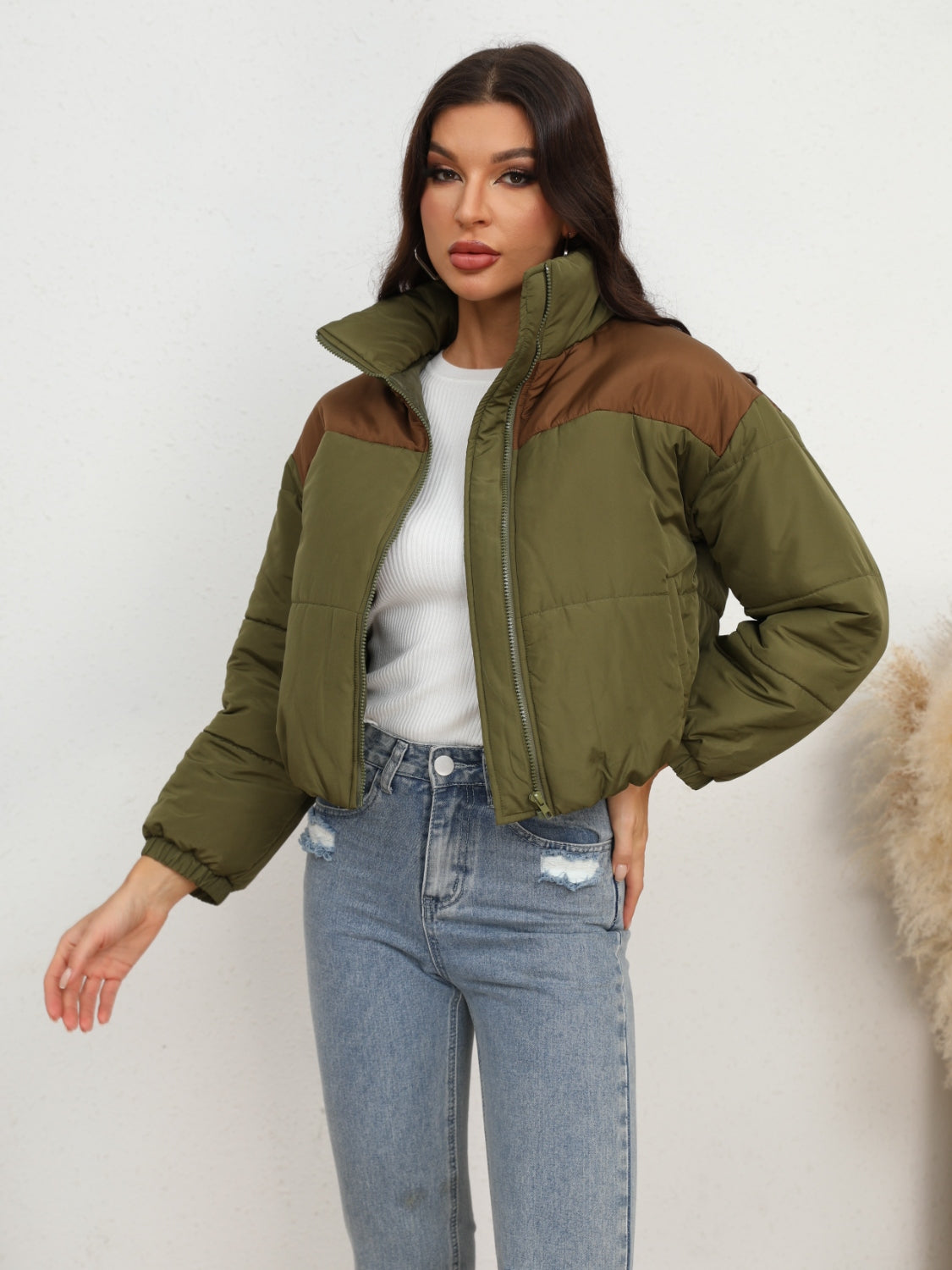 Tina Two-Tone Zip-Up Puffer Jacket