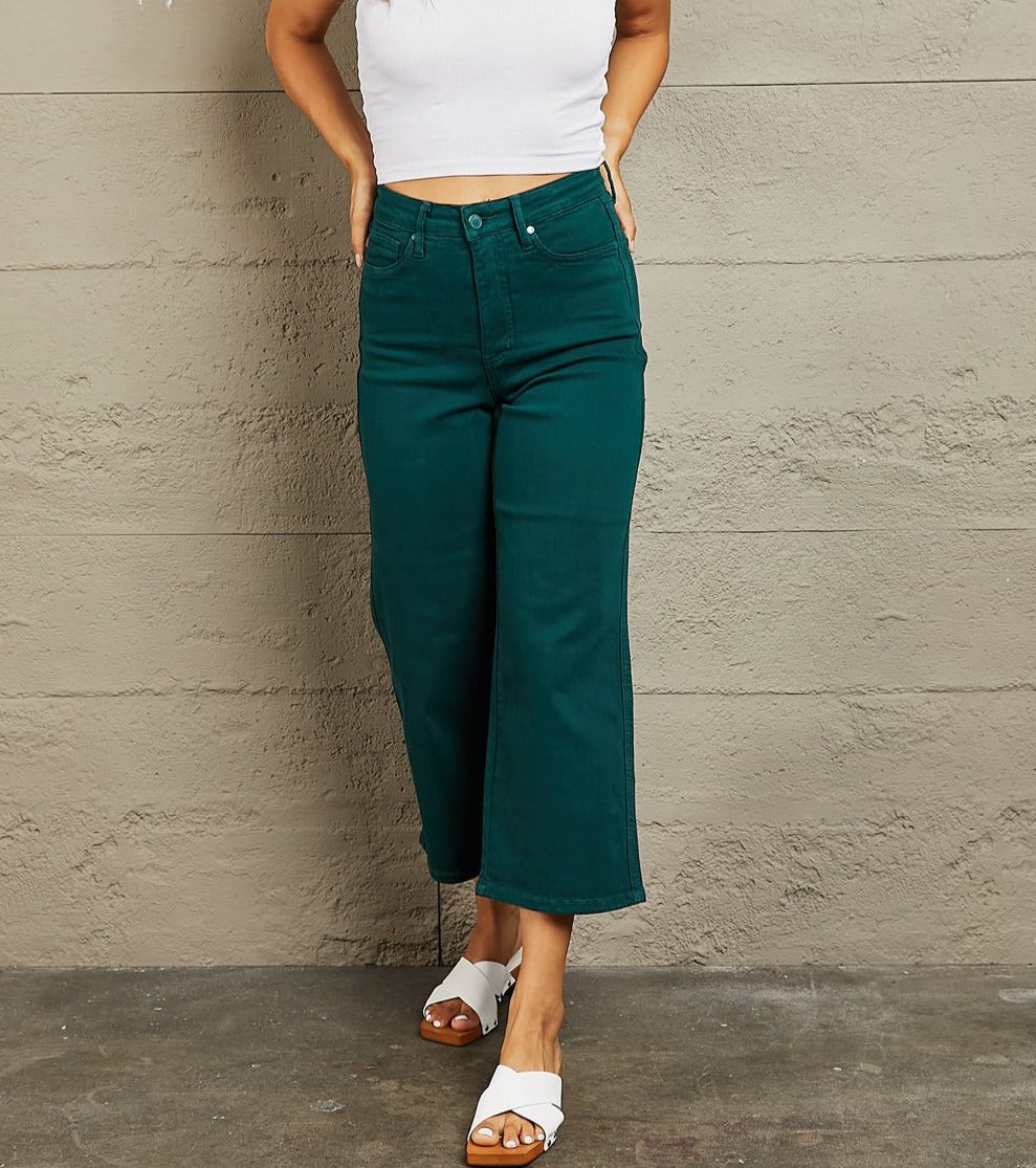 Hailey Tummy Control High Waisted Cropped Wide Leg Jeans | Judy Blue