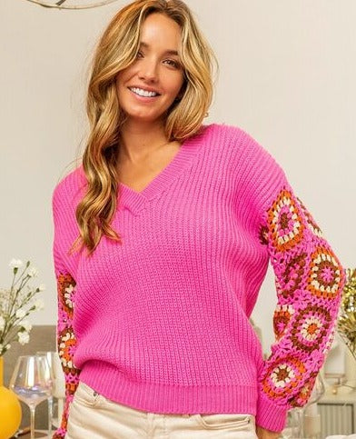 May Flowers V-Neck Crochet Sweater