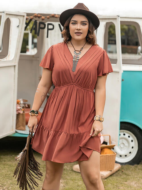 Dreaming Ruffle V-Neck Dress | Curvy