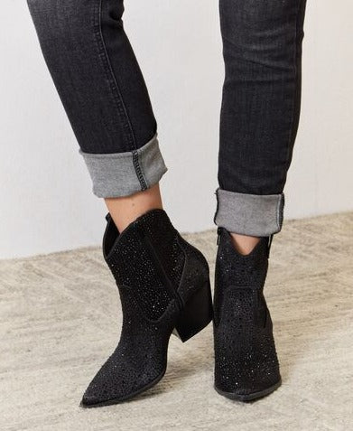 Rhinestone Ankle Cowboy Booties | Black