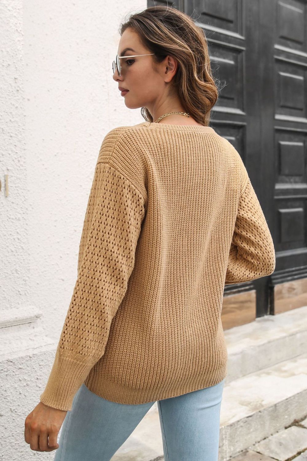 Ribbed Openwork Pullover Sweater