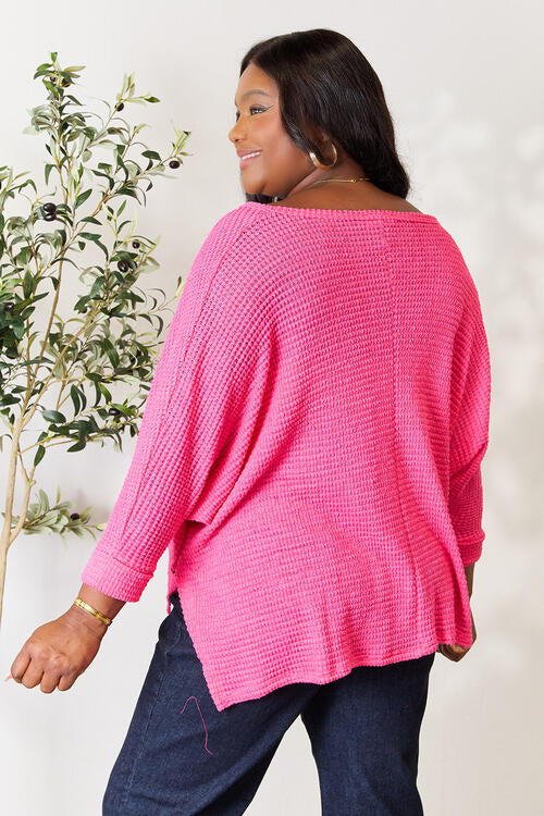 Fuchsia High-Low Slit Knit Top