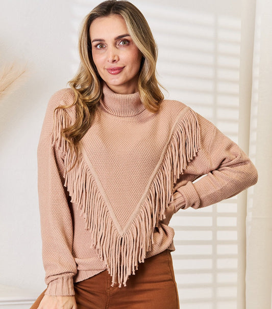 Forge Collective Fringe Turtleneck Sweater