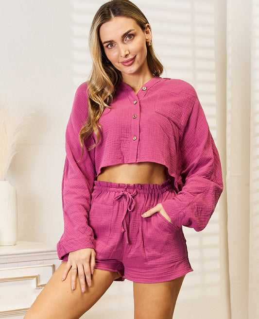 Fuschia Cropped Top & Shorts Set