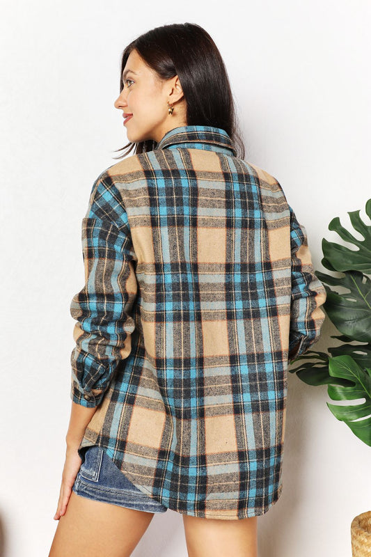 Pumpkin Plaid Curved Hem Shacket