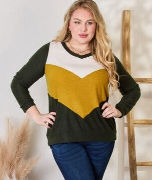 Colorblock V-Neck Blouse