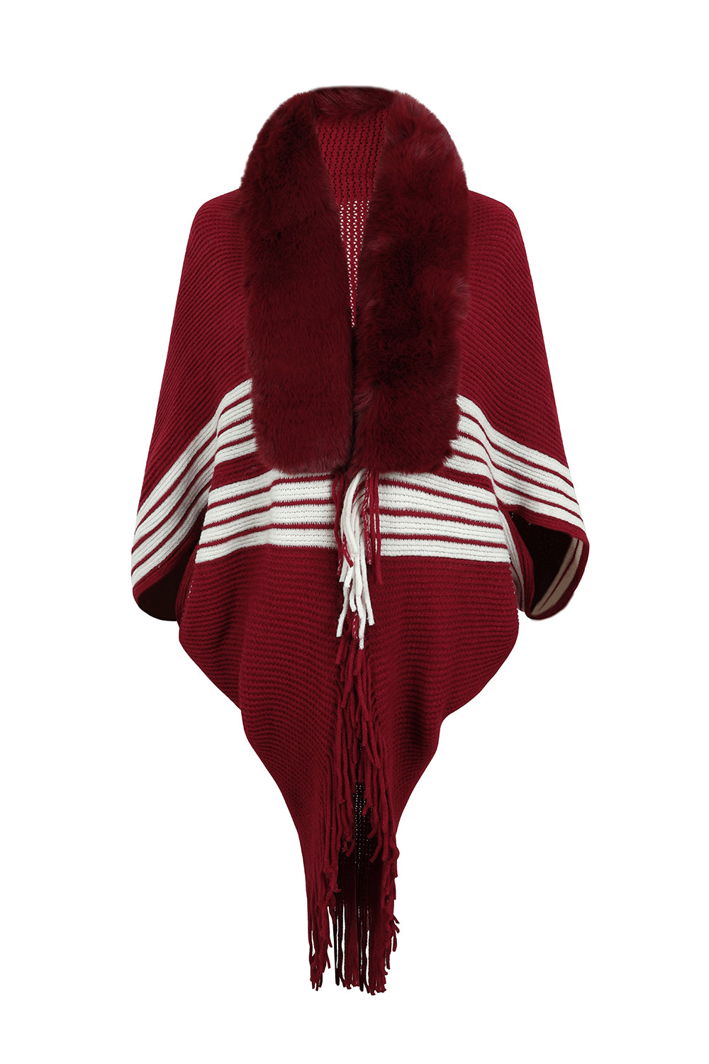 Fall Style Striped Fringe Poncho